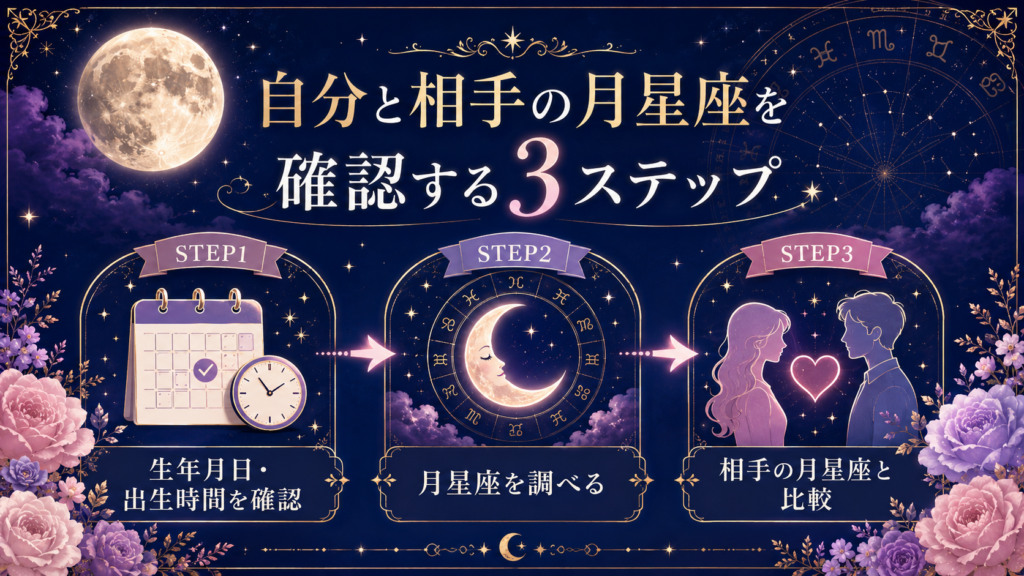 自分と相手の月星座を確認する3ステップ